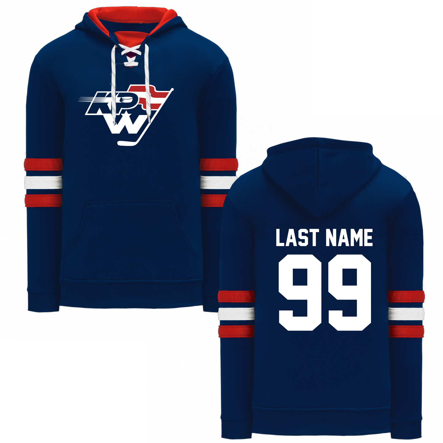 KPW Hockey Adult Hoodie - Red/White Arm Stripes