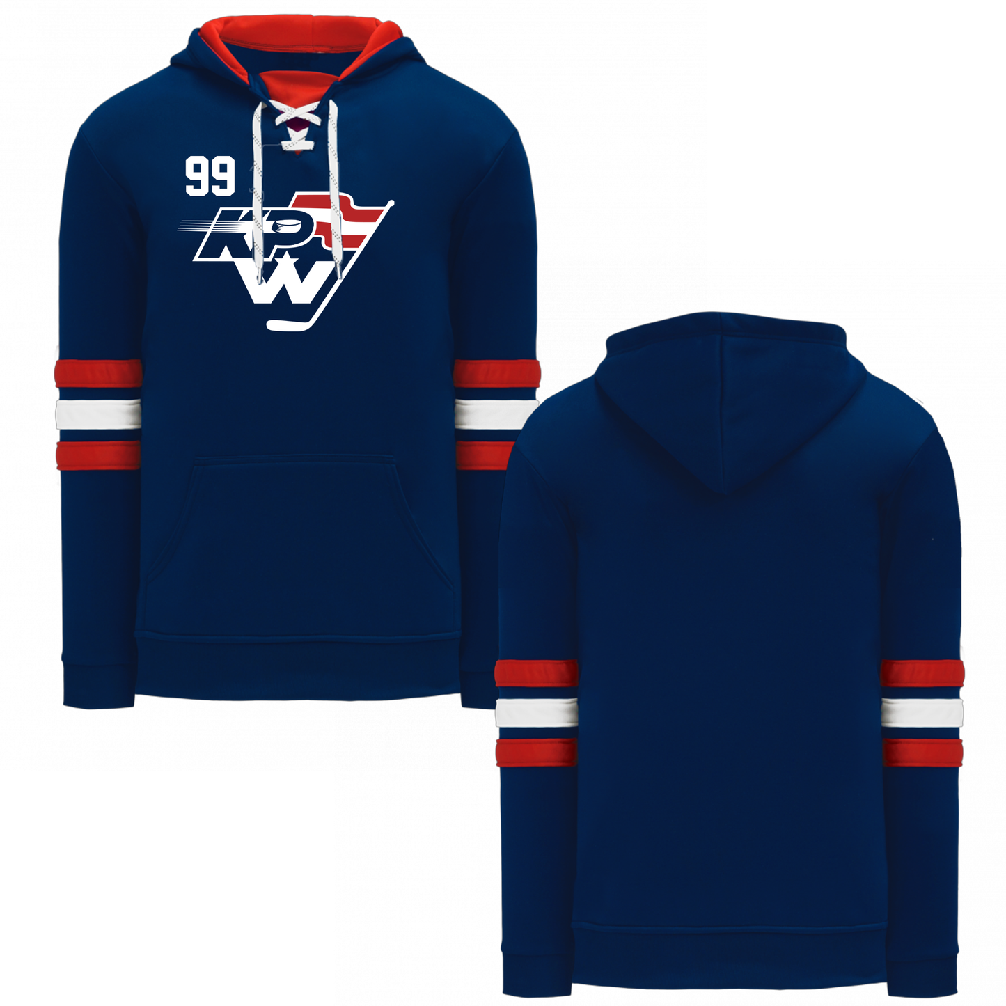 KPW Hockey Adult Hoodie - Red/White Arm Stripes