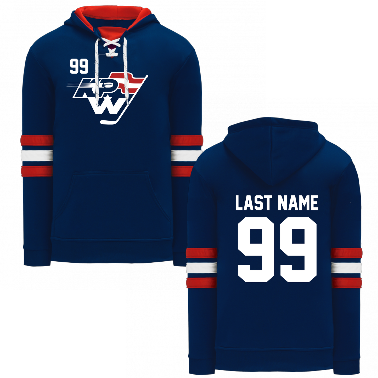 KPW Hockey Adult Hoodie - Red/White Arm Stripes